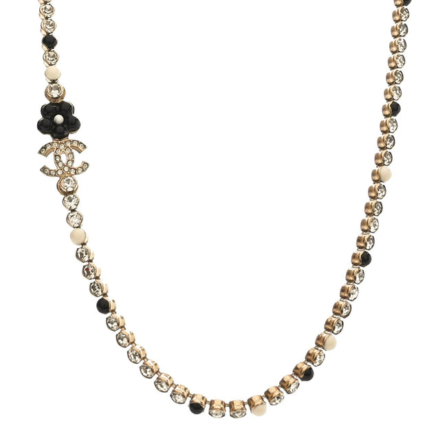 Crystal Pearl Glass Beaded CC Short Necklace Gold White Black Hover Image