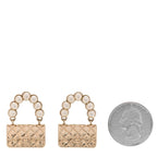 Pearl Quilted CC Flap Bag Earrings Gold