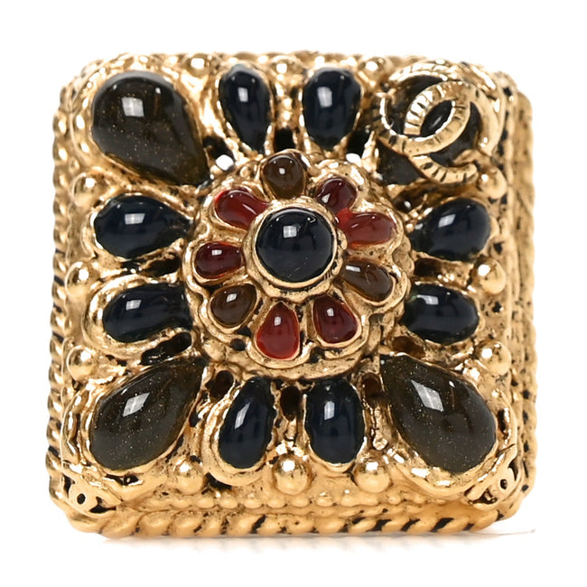Enamel Gripoix CC Ring 52 6 Gold Burgundy Hover Image
