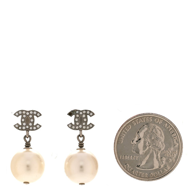 Crystal Pearl CC Drop Earrings Silver Pearly White Main Image