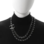 Metal Patent CC Double Chain Choker Black Silver