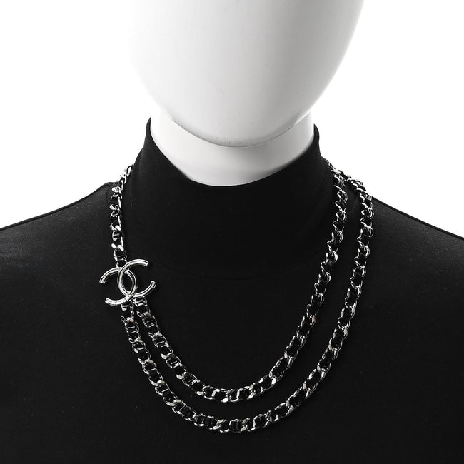 Metal Patent CC Double Chain Choker Black Silver Main Image