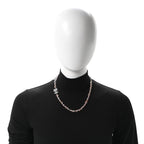 Metal Glass Strass Beaded CC Bow Necklace Silver Pink