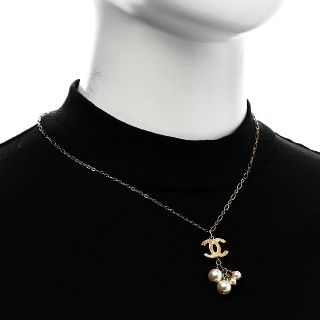 Pearl CC Logo Drop Necklace Gold Main Image
