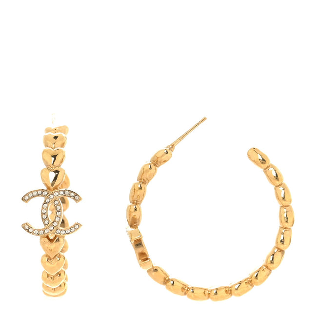 Crystal Heart CC Hoop Earrings Gold Hover Image