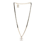Lambskin Crystal CC Chain Pendant Necklace Black Gold
