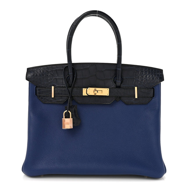 Taurillon Novillo Matte Alligator Birkin Touch 30 Bleu Saphir Bleu Marine Hover Image