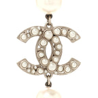 Crystal Pearl CC Long Necklace Gold