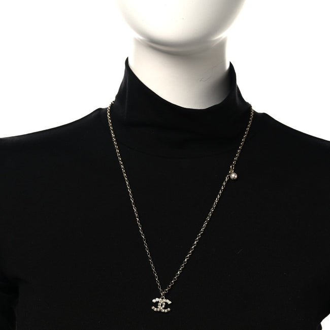 Metal Pearl Crystal CC Textured Pendant Necklace Gold Main Image
