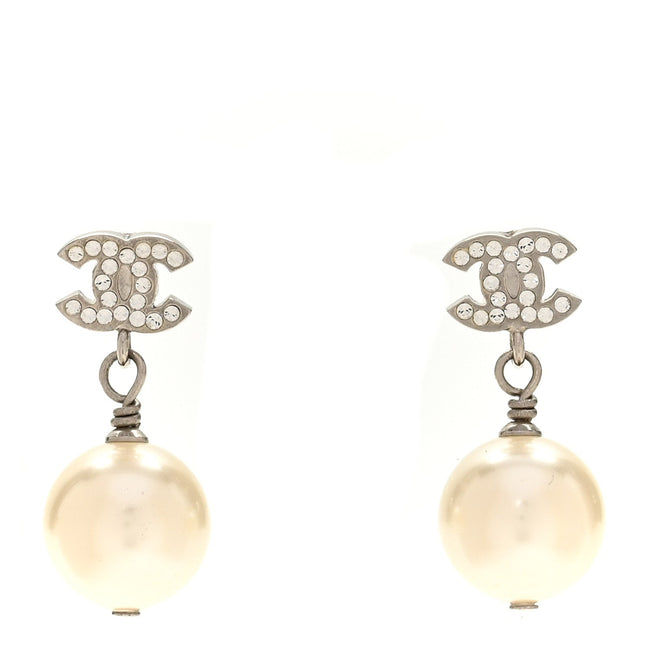 Crystal Pearl CC Drop Earrings Silver Hover Image