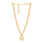 Metal Crystal Pearl Chain Link CC Necklace Gold
