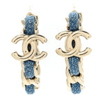 Metal Denim CC Chain Hoop Earrings Gold Blue