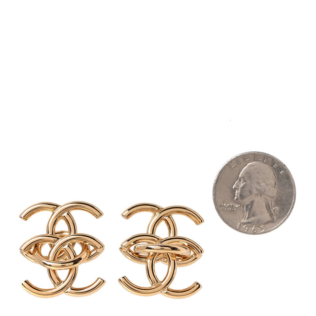 Metal Double CC Interlock Earrings Gold Main Image