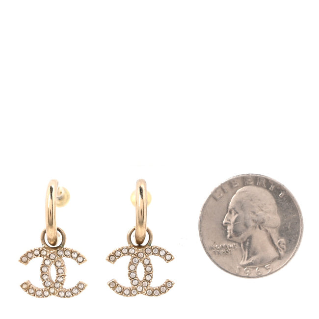 Metal Crystal CC Hoop Drop Earrings Gold Main Image