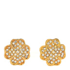 Metal Crystal Clover Clip On Earrings Gold