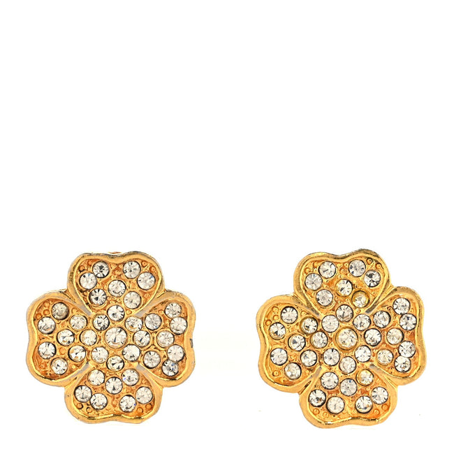 Metal Crystal Clover Clip On Earrings Gold Hover Image