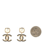 Pearl Crystal CC Drop Earrings Black Gold