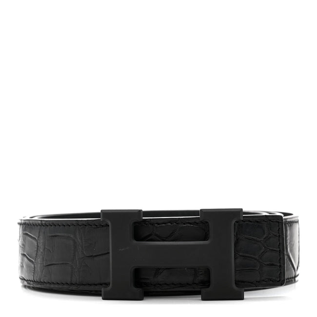 Matte Porosus Crocodile Monochrome 24mm Mini Constance H Belt 105 42 Black Hover Image