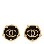 CC Round Clip On Earrings Black Gold