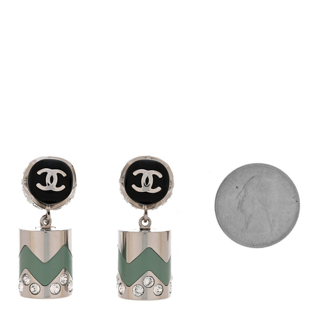 Metal Resin Crystal CC Pendant Earrings Silver Black Green Main Image