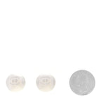Resin Metal CC Stud Earrings Silver Pearly White