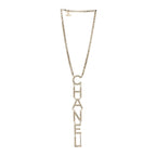 Metal Crystal Cha-Nel Logo Necklace Gold