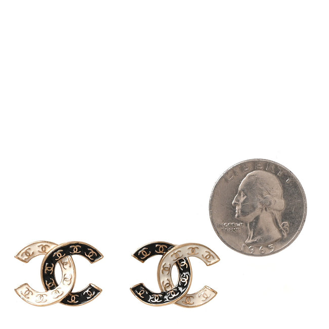Enamel CC Logo Earrings Gold Black White Main Image