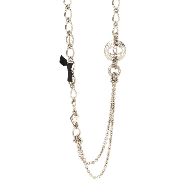 Metal Pearl Chain CC Paris Pendant Long Necklace Light Gold Hover Image