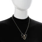 Metal Lambskin Chain CC Bow Necklace Black Gold