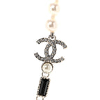 Pearl Baguette Crystal CC Choker Necklace Silver Black