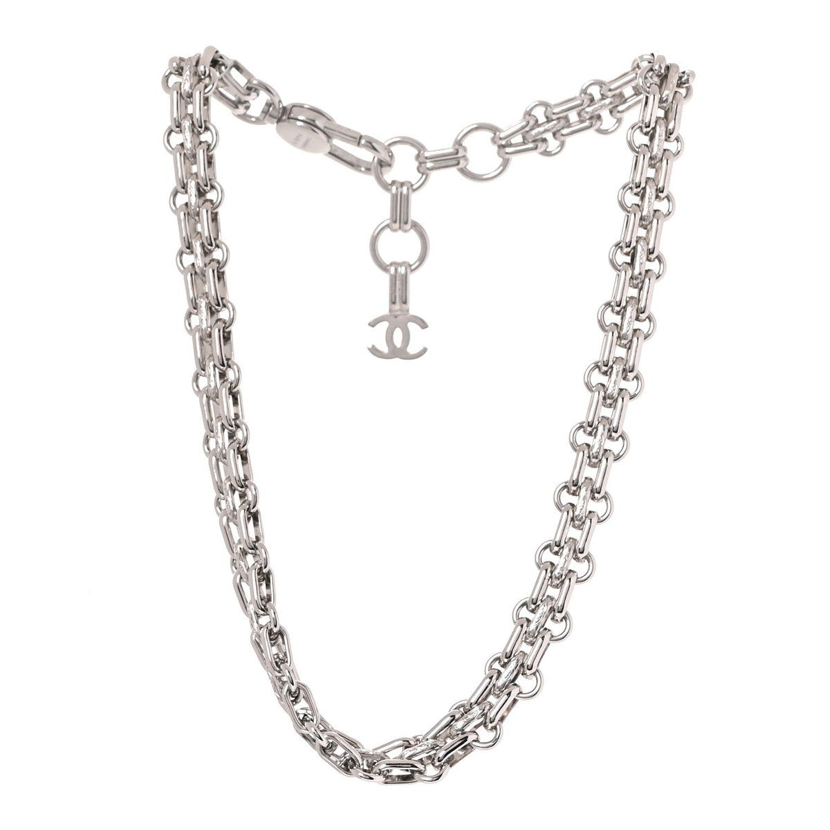 Metal Chain Link CC Choker Necklace Silver