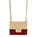 Metal Resin Flap Bag Long Necklace Gold Red