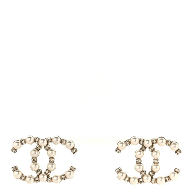 Pearl Crystal CC Earrings Gold Hover Image