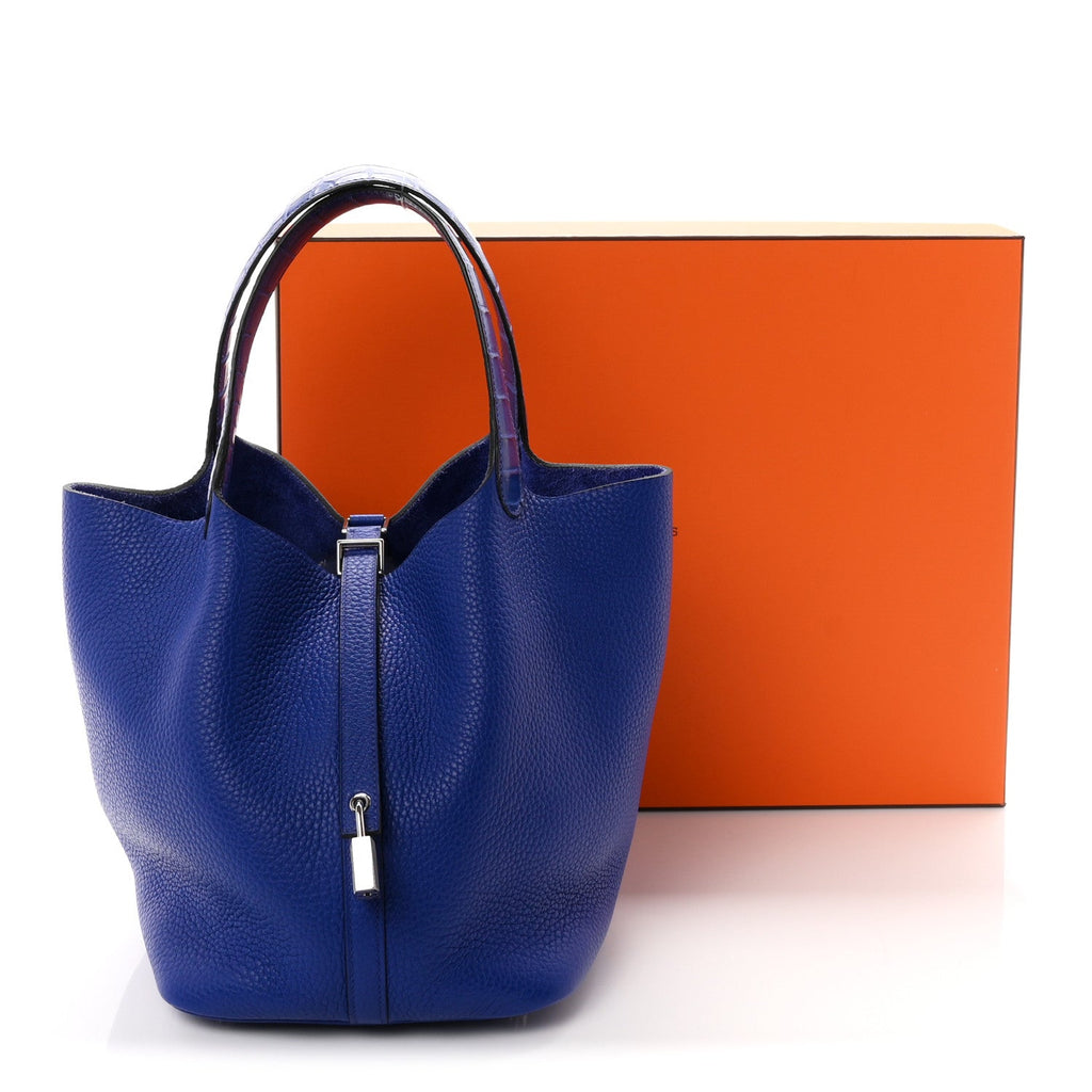 Taurillon Clemence Matte Alligator Picotin Lock Touch 22 MM Bleu Electrique