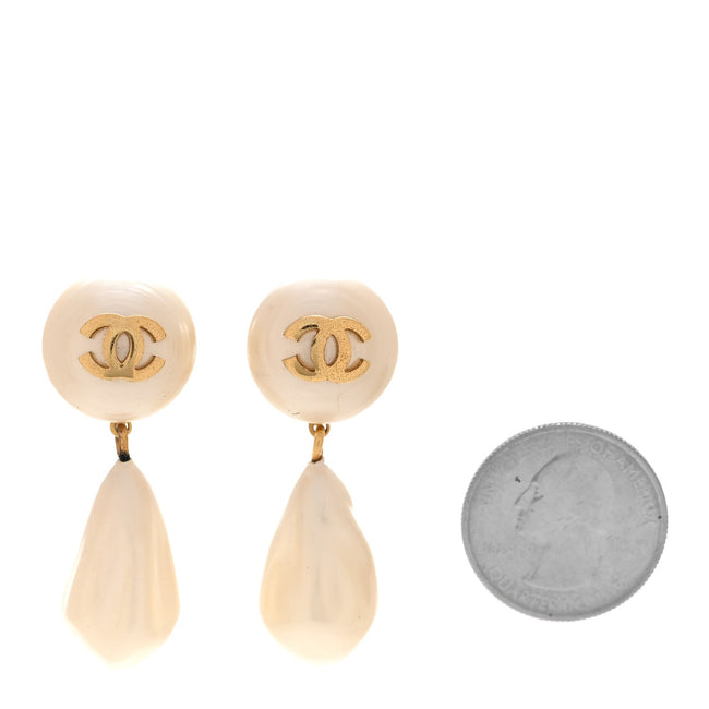 Pearl CC Drop Clip On Earrings Gold Main Image