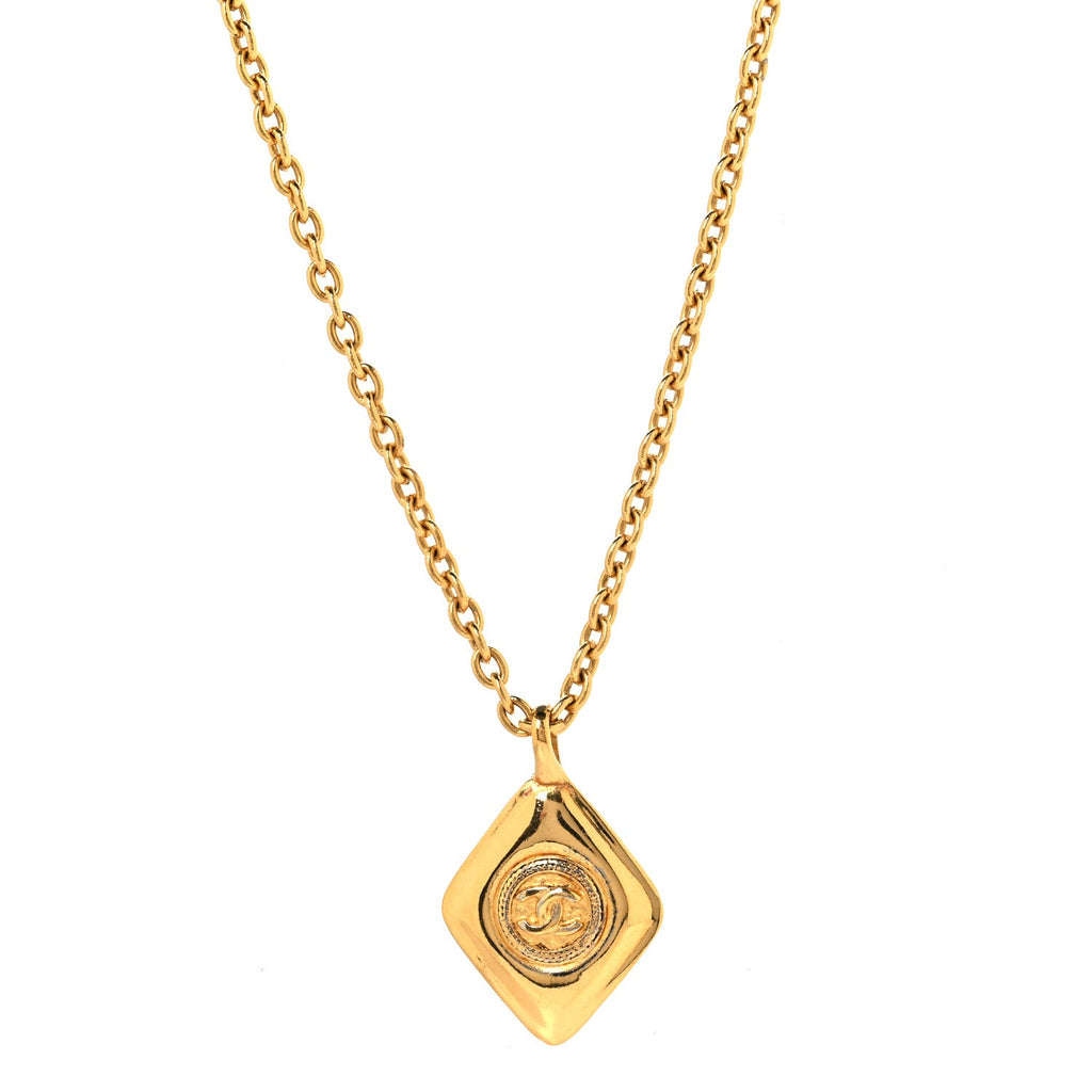 CC Chain Pendant Long Necklace Gold