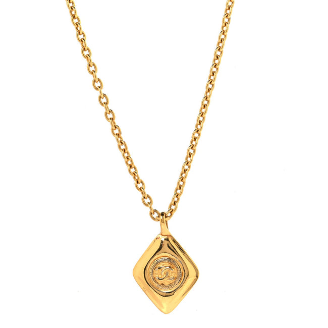 CC Chain Pendant Long Necklace Gold Hover Image