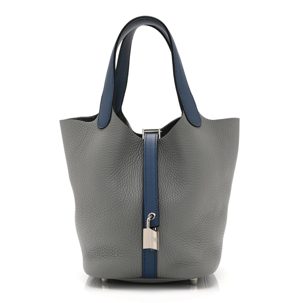 Taurillon Clemence Picotin Lock 18 PM Gris Mouette Bleu Agate