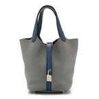 Taurillon Clemence Picotin Lock 18 PM Gris Mouette Bleu Agate