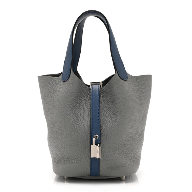 Taurillon Clemence Picotin Lock 18 PM Gris Mouette Bleu Agate Hover Image