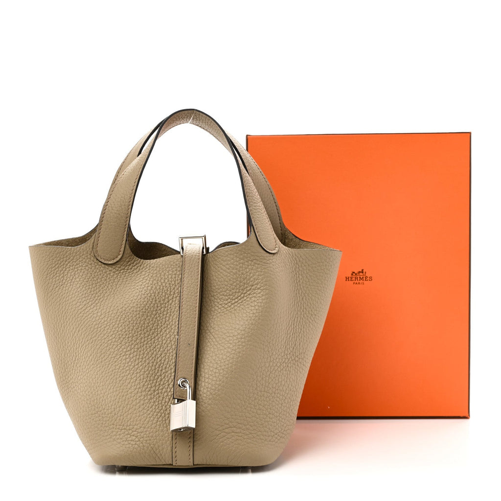 Taurillon Clemence Picotin Lock 18 PM Beige Marfa