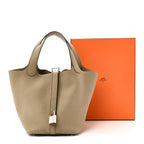 Taurillon Clemence Picotin Lock 18 PM Beige Marfa