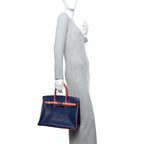 Epsom Horseshoe Birkin 35 Bleu Saphir Flamingo