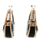 Metal Resin Quilted Flap Bag Hoop Earrings Black Gold