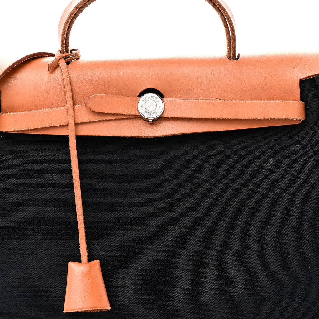 Toile Vache Calfskin Herbag 30 PM Black Natural