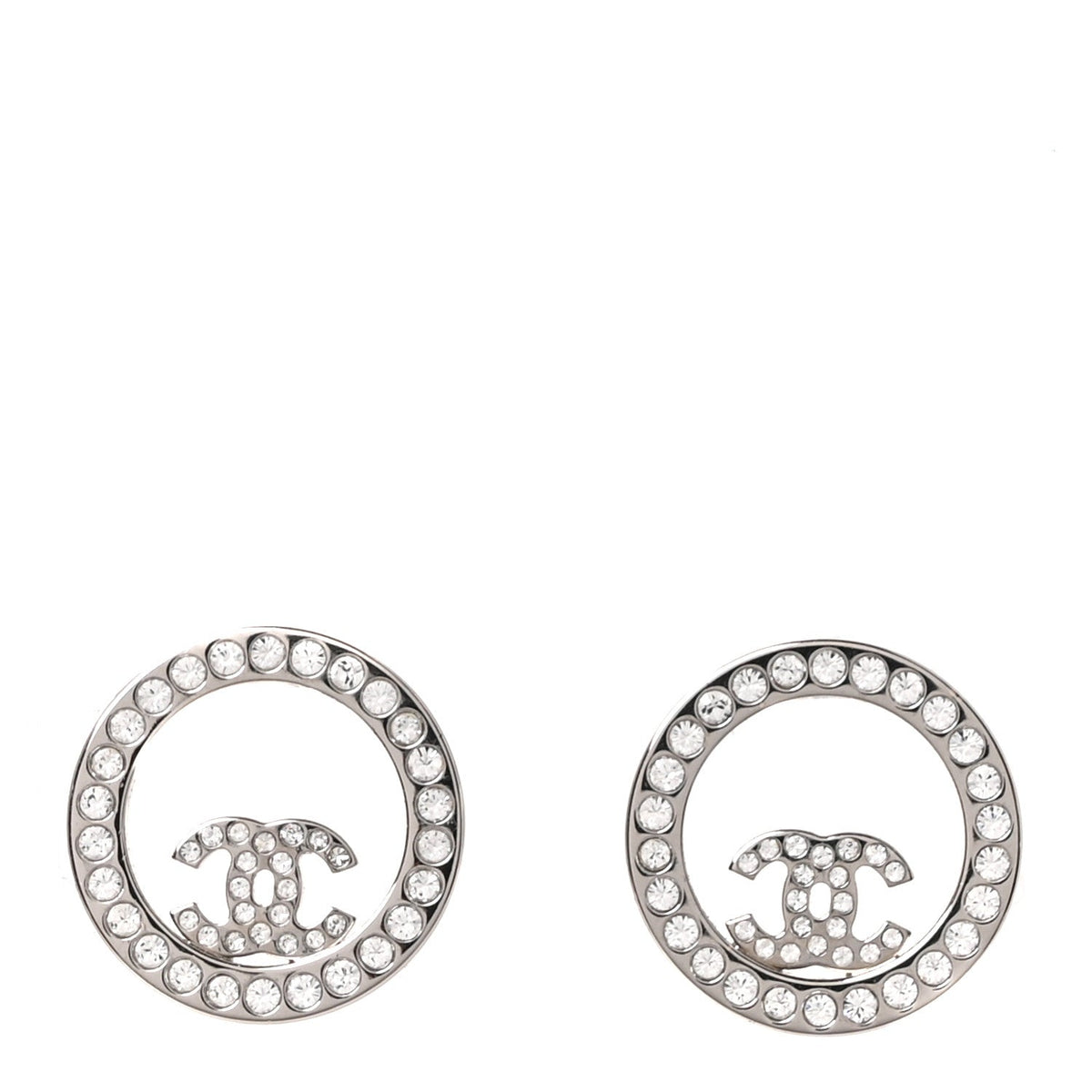 Crystal CC Round Earrings Silver