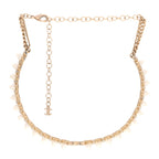 Spike Pearl Crystal CC Choker Necklace Gold Pearly White