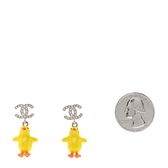 Metal Resin Strass Crystal CC Baby Chick Pendant Earrings Silver Yellow Orange Main Image