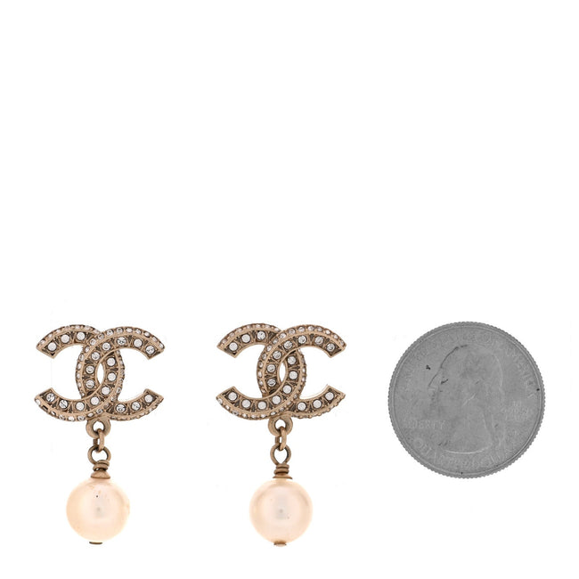Crystal Timeless CC Pearl Drop Earrings Light Gold Main Image