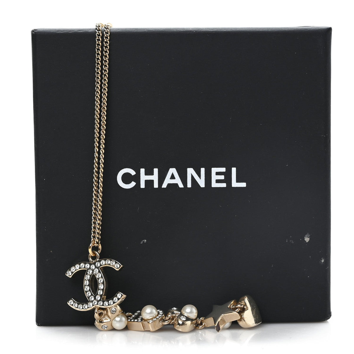 Pearl Crystal CC No 5 Heart Star Pendant Necklace Gold